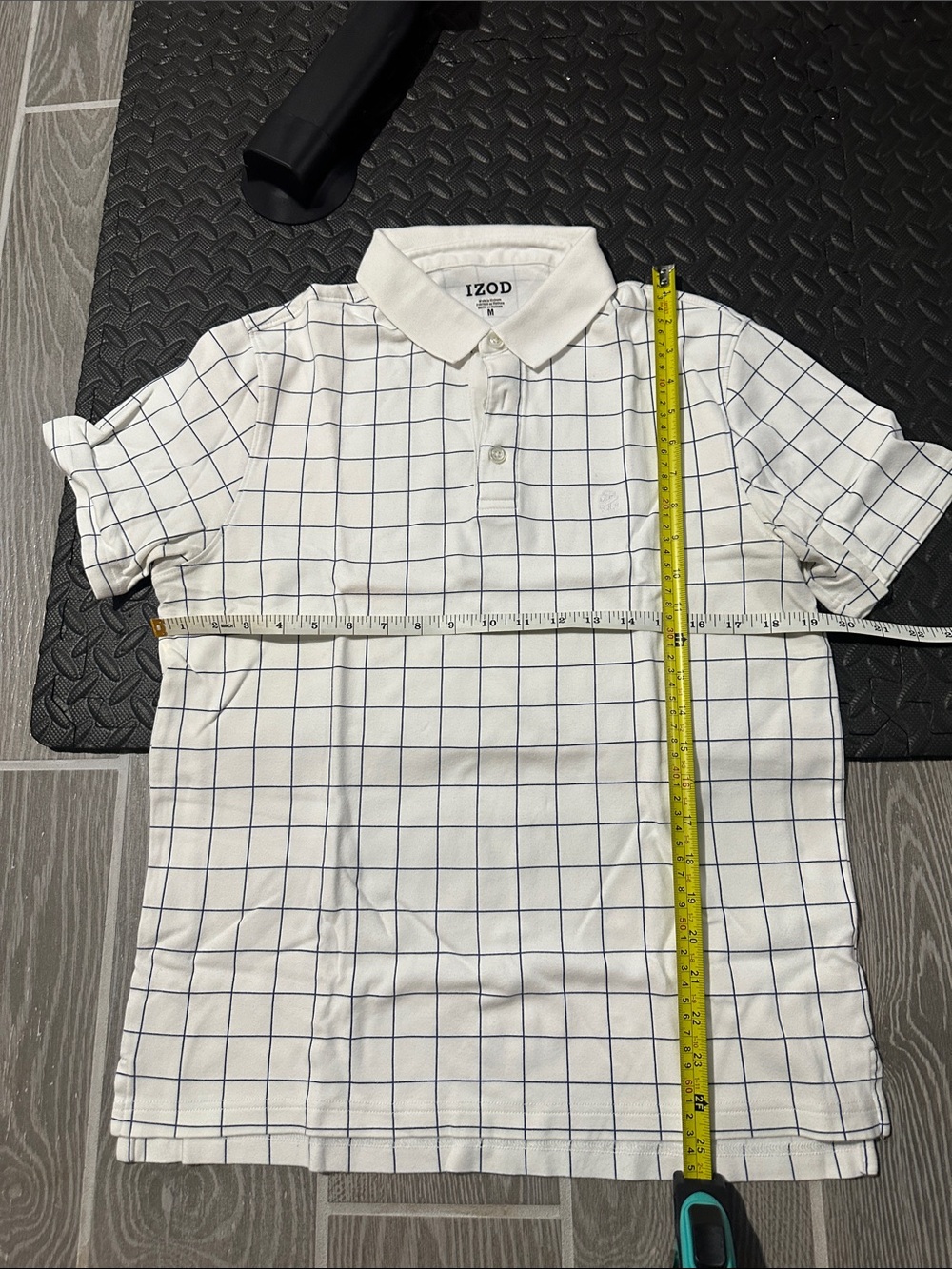Izod White Polo with Navy Windowpane Grid
